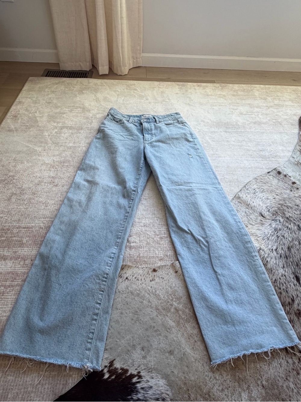 PAIGE Light Blue Wide-Leg Raw Hem Jeans